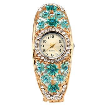 Bluelans Women's Flower Golden Crystal Bracelet Analog Quartz Wrist Watch (Blue) (Intl)  