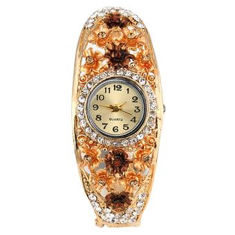 Bluelans Women's Flower Golden Crystal Bracelet Analog Quartz Wrist Watch (Champagne) (Intl)  