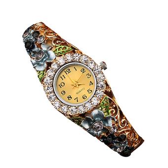 Bluelans Women's Flower Hollow Out Bangle Crystal Quartz Bracelet Watch Jewelry Grey  