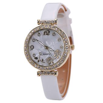 Bluelans Women's Flower Rhinestone Faux Leather Strap Quartz Wristwatch White (Intl)  