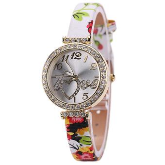 Bluelans Women's Love Heart Faux Leather Flower Strap Quartz Dress Wrist Watch Multicolor (Intl)  