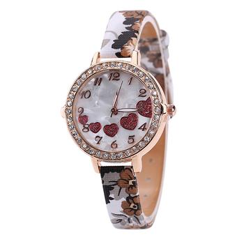 Bluelans Women's Love Heart Floral Faux Leather Quartz Analog Dress Wrist Watch Brown (Intl)  