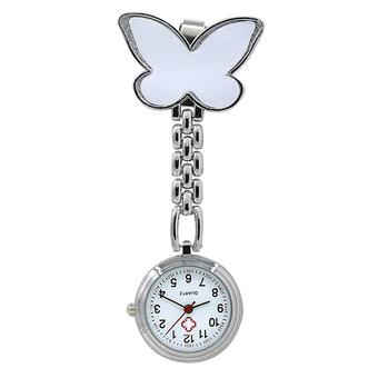 Bluelans Women's Pendant Butterfly Nurse Clip-On Brooch Quartz Hanging Pocket Watch White (Intl)  