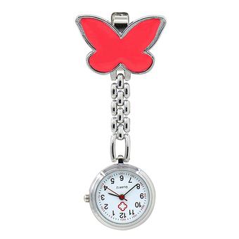 Bluelans Women's Pendant Butterfly Nurse Clip-On Brooch Quartz Hanging Pocket Watch Red (Intl)  