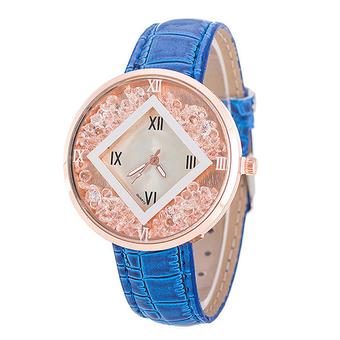 Bluelans Women's Quicksand Roman Number Balls Faux Leather Quartz Wrist Watch Sapphire Blue (Intl)  