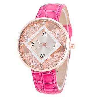 Bluelans Women's Quicksand Roman Number Balls Faux Leather Quartz Wrist Watch Rose-Red (Intl)  