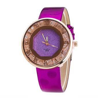 Bluelans Women's Quicksand Roman Number Faux Leather Analog Quartz Wrist Watch Purple (Intl)  