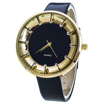 Bluelans Women's Rhinestone Faux Leather Analog Quartz Wrist Watch Black (Intl)  