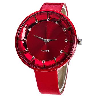 Bluelans Women's Rhinestone Faux Leather Analog Quartz Wrist Watch Red (Intl)  