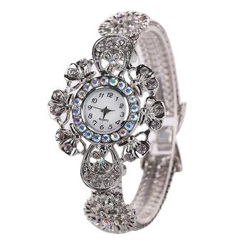 Bluelans Women's Rhinestone Flower Bracelet Silver Tone Quartz Dress Watch White  