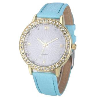 Bluelans Women's Rhinestone Roman Number Faux Leather Analog Quartz Watch (Sky Blue) (Intl)  