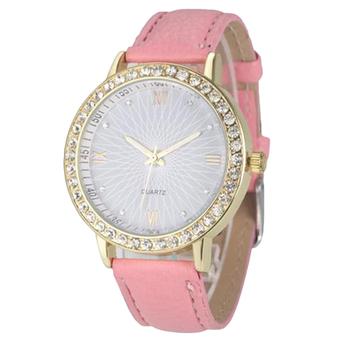 Bluelans Women's Rhinestone Roman Number Faux Leather Analog Quartz Watch (Pink) (Intl)  