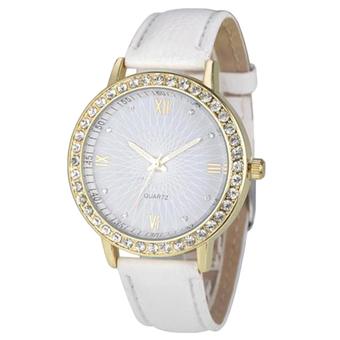 Bluelans Women's Rhinestone Roman Number Faux Leather Analog Quartz Watch (White) (Intl)  