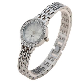 Bluelans Women's Rhinestone Silver Band White Dial Alloy Analog Quartz Wrist Watch (Intl)  