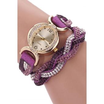 Bluelans Women's Rhinestone Wrap Faux Suede Quartz Watch Purple  