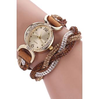 Bluelans Women's Rhinestone Wrap Faux Suede Quartz Watch Coffee  