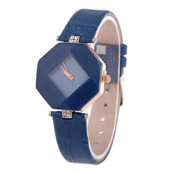 Bluelans Women's Rhombic Rhinestone Faux Leather Strap Analog Quartz Wrist Watch Blue (Intl)  