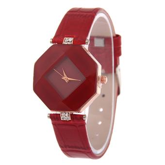 Bluelans Women's Rhombic Rhinestone Faux Leather Strap Analog Quartz Wrist Watch Red - Intl  