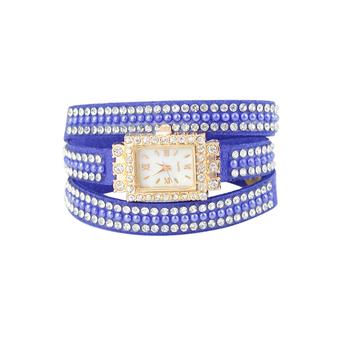 Bluelans Women's Square Faux Pearls Rhinestone Suede Quartz Watch (Sapphire Blue)  