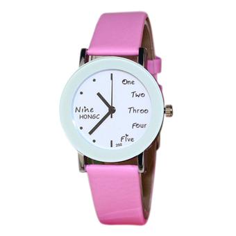 Bluelans Women's Words Faux Leather Analog Quartz Student Wrist Watch (Pink) (Intl)  