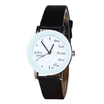 Bluelans Women's Words Faux Leather Analog Quartz Student Wrist Watch (Black) (Intl)  