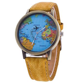 Bluelans Women's World Map Denim Fabric Strap Analog Quartz Wrist Watch (Intl)  