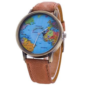 Bluelans Women's World Map Denim Fabric Strap Analog Quartz Wrist Watch Coffee (Intl)  