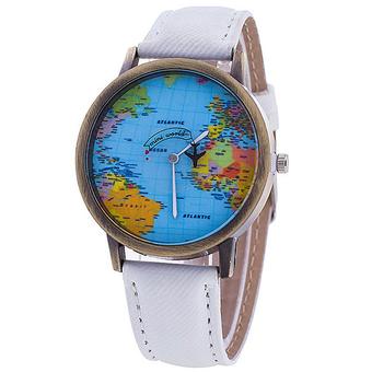 Bluelans Women's World Map Denim Fabric Strap Analog Quartz Wrist Watch White (Intl)  