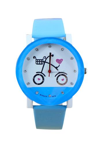 Bluelans Womens Bicycle Faux Leather Quartz Movt Wrist Watch Blue  