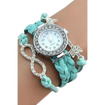 Bluelans Womens Crystal Arrow Charm Faux Leather Wrist Watch Light Blue  