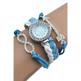 Bluelans Womens Crystal Arrow Charm Faux Leather Wrist Watch Blue-White  