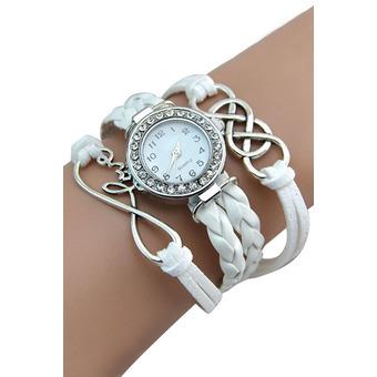 Bluelans Womens Crystal Faux Leather Bracelet Wrist Watch White  