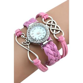 Bluelans Womens Crystal Faux Leather Bracelet Wrist Watch Pink  