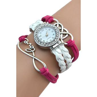 Bluelans Womens Crystal Faux Leather Bracelet Wrist Watch Rose+White  