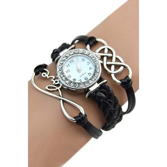 Bluelans Womens Crystal Faux Leather Bracelet Wrist Watch (Black)  