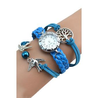 Bluelans Womens Life Tree Birds Faux Leather Bracelet Wrist Watch Blue  