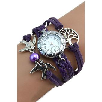 Bluelans Womens Life Tree Birds Faux Leather Bracelet Wrist Watch Purple  