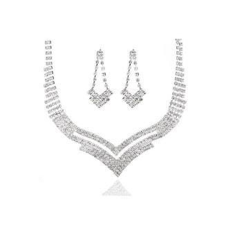 Bridal Rhinestone Necklace Earrings Jewelry Set Wedding Party Charming Fashion- Intl  