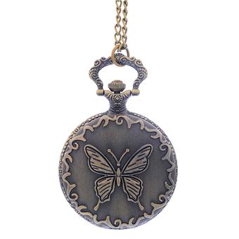 Bronze Antique Vintage Women's Butterfly Pendant Quartz Pocket Watch Chain Necklace Gift (Intl)  