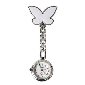 Butterfly Nurse Table Pocket Watch with Clip Brooch Chain Quartz White  