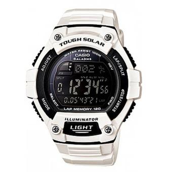 CASIO Unisex Solar Powered Standard Digital Alarm LED light Waterproof Runner Sport Watch W-S220C Putih  