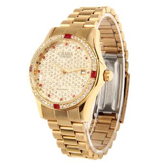 CJIABA Men's Luxury Rhinestone Scale Waterproof Auto Mechanical Watch w/ Calendar - Gold  