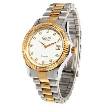 CJIABA Men's Luxury Rhinestone Scale Waterproof Automatic Mechanical Watch w/ Calendar Display - White+Gold+Silver  