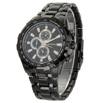 CURREN Men's Fashion 3 Decorative Sub-dials Stainless Steel Waterproof Quartz Analog Watch - Black  