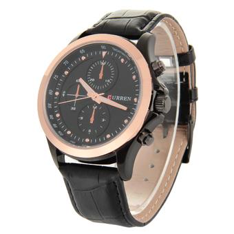 CURREN Men's Fashion Casual 3 Decorative Sub-dials Leather Strap Waterproof Quartz Analog Watch - Rose Gold + Black  