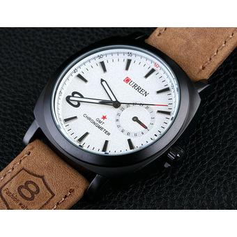 CURREN Men's Leather Strap Wrist Army Style Watch (White)- Intl  