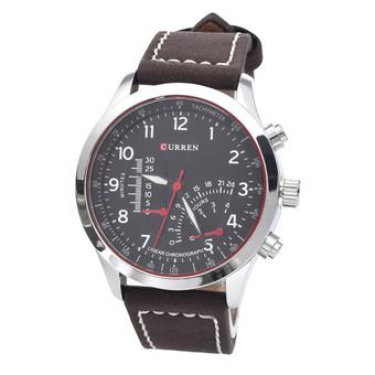 CURREN Men's Stainless Steel Faux Leather Strap Quartz Analog Wrist Watch (Silver+Black)- Intl  