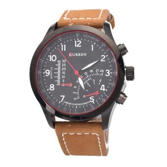 CURREN Men's Stainless Steel Faux Leather Strap Quartz Analog Wrist Watch (Black+Black)- Intl  