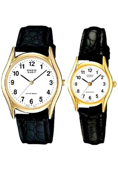 Casio 1094Q-7B1 - Casual Watch - Jam Tangan Couple - Hitam Gold - Strap Leather