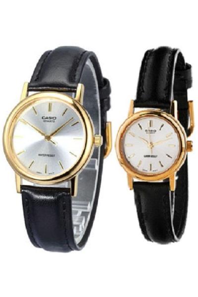 Casio 1095Q-7A - Casual Watch - Jam Tangan Couple - Strap Leather - Hitam Gold